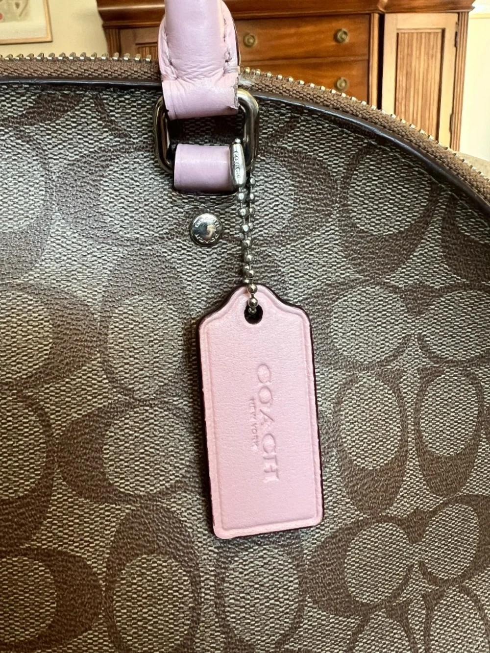 Coach Sierra Dome Satchel — Brown Signature with Pink Trim